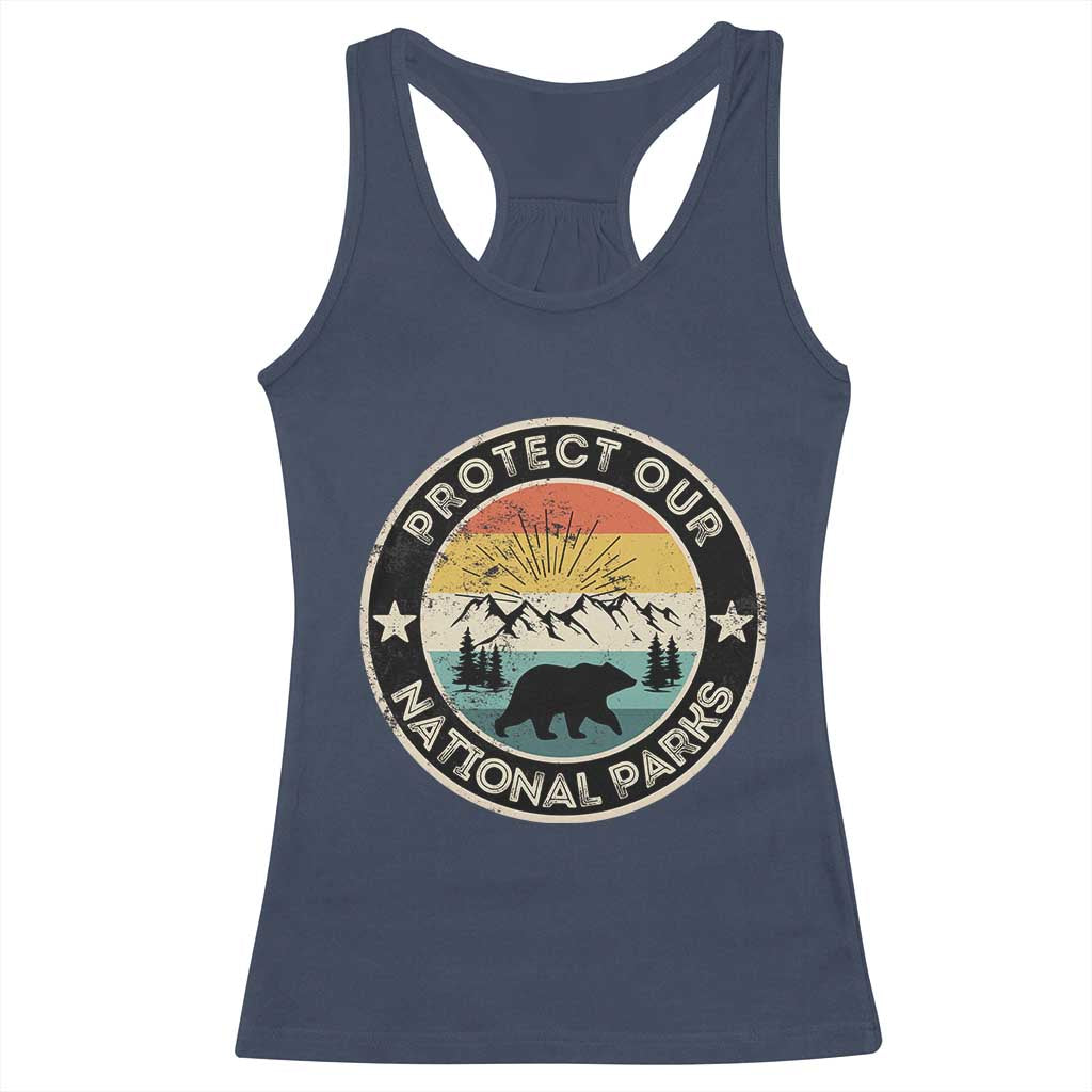 Protect Our National Parks Racerback Tank Top Bear Wildlife Retro Mountain Graphic TS02 Navy Print Your Wear