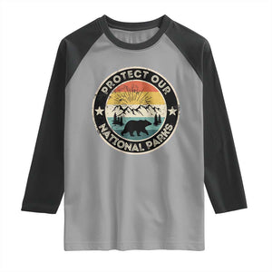 Protect Our National Parks Raglan Shirt Bear Wildlife Retro Mountain Graphic TS02 Sport Gray Black Print Your Wear