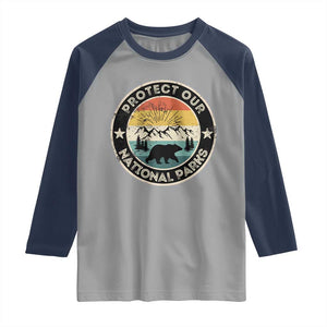 Protect Our National Parks Raglan Shirt Bear Wildlife Retro Mountain Graphic TS02 Sport Gray Navy Print Your Wear