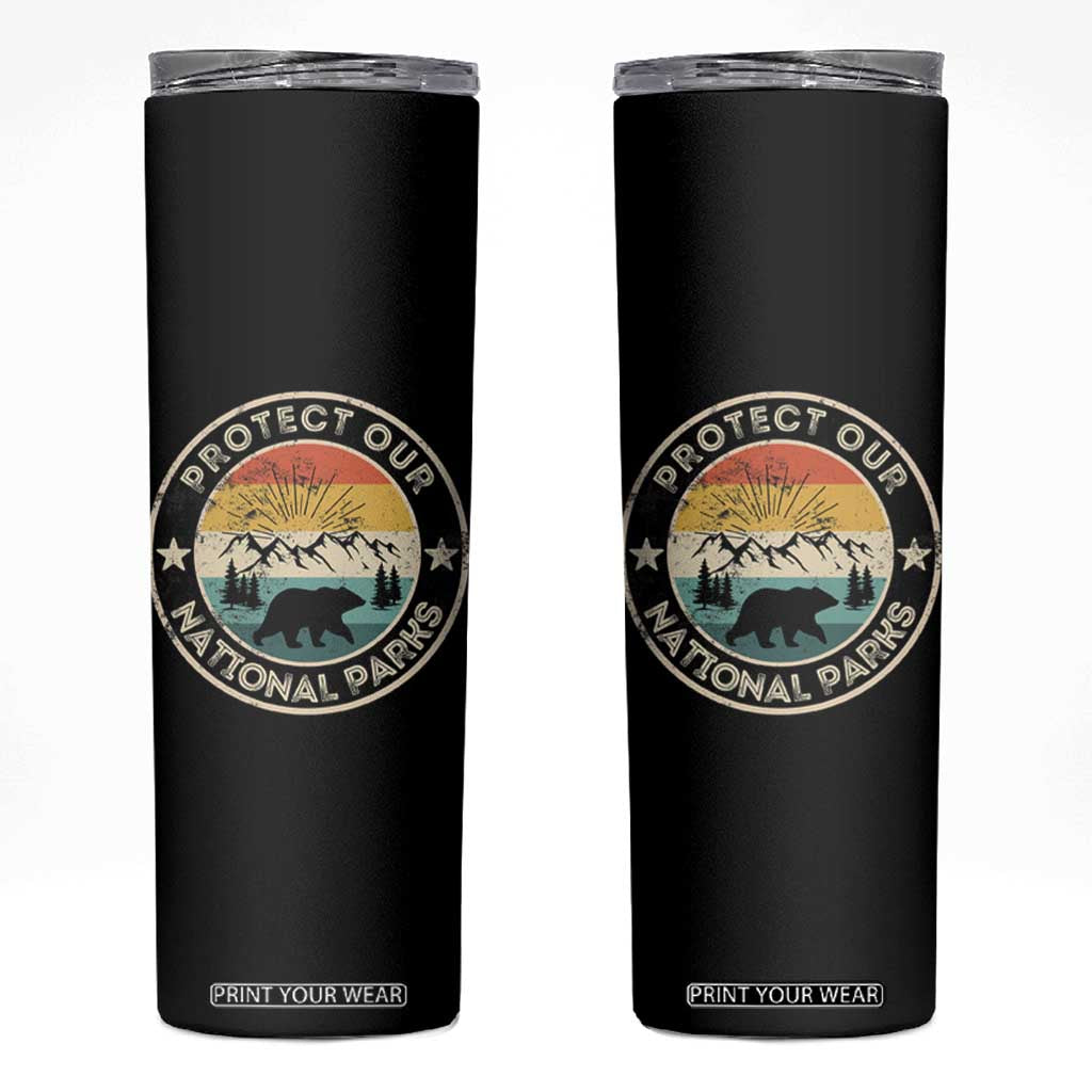 Protect Our National Parks Skinny Tumbler Bear Wildlife Retro Mountain Graphic TS02 Black Print Your Wear
