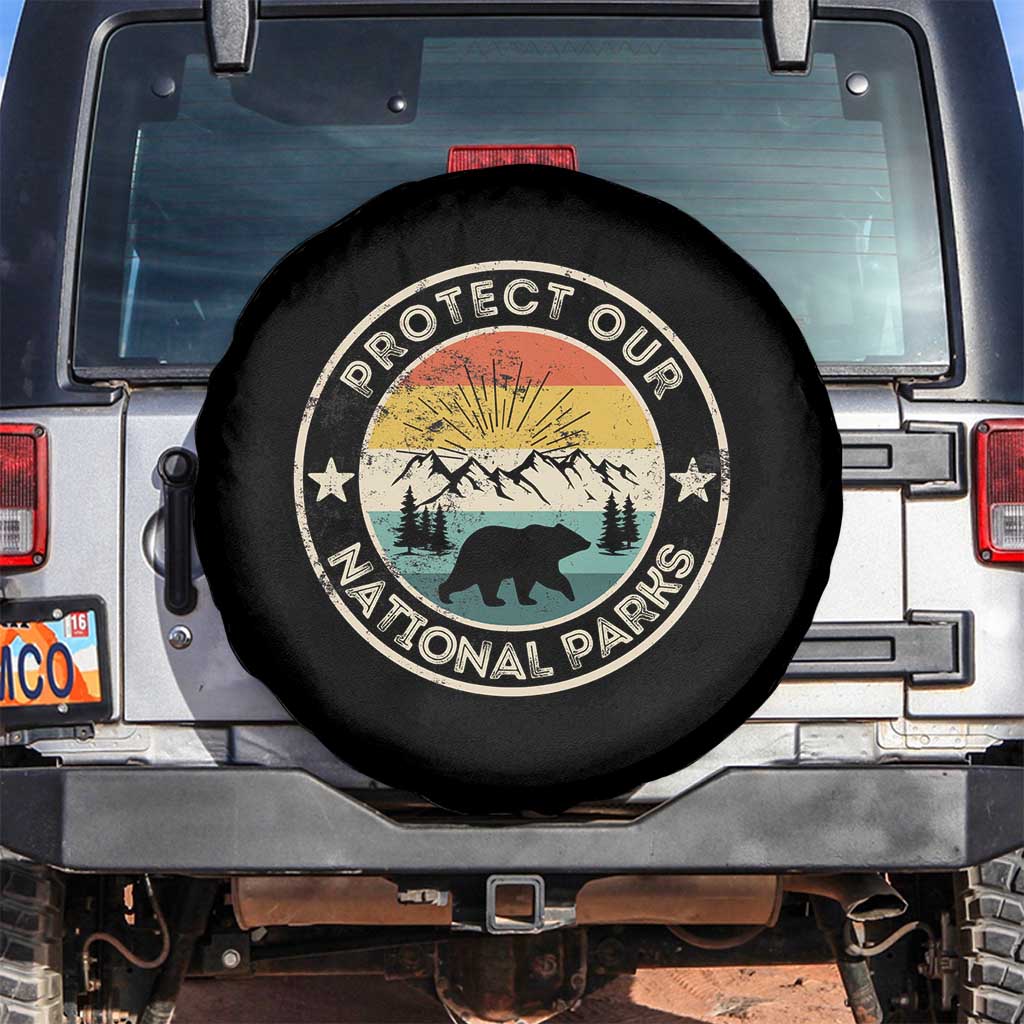 Protect Our National Parks Spare Tire Cover Bear Wildlife Retro Mountain Graphic TS02 No hole Black Print Your Wear