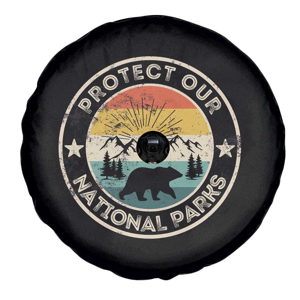 Protect Our National Parks Spare Tire Cover Bear Wildlife Retro Mountain Graphic TS02 Print Your Wear