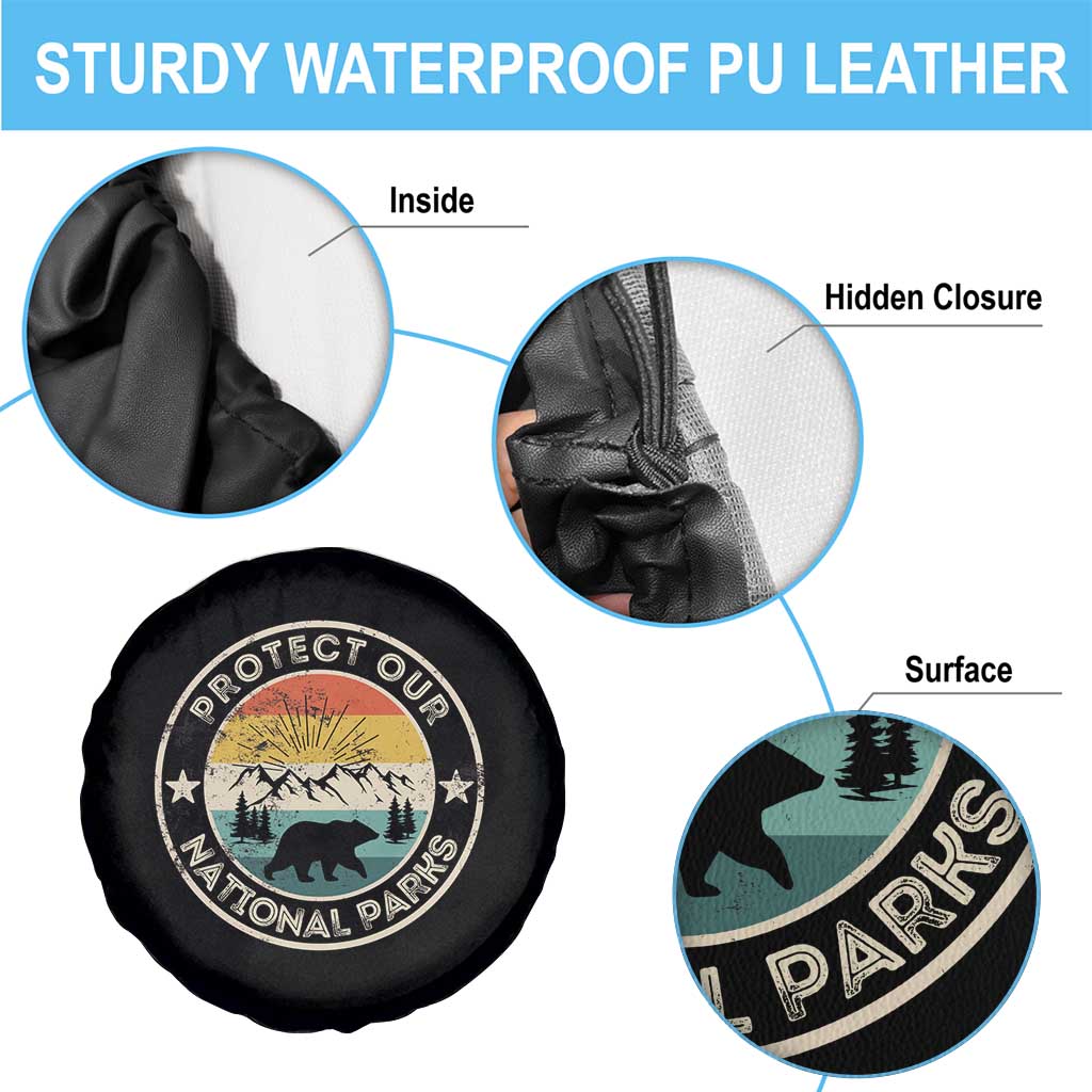 Protect Our National Parks Spare Tire Cover Bear Wildlife Retro Mountain Graphic TS02 Print Your Wear