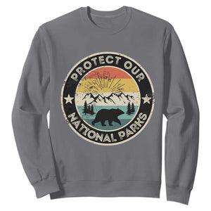 Protect Our National Parks Sweatshirt Bear Wildlife Retro Mountain Graphic TS02 Charcoal Print Your Wear
