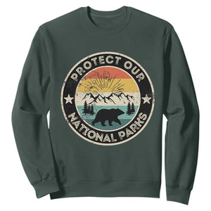 Protect Our National Parks Sweatshirt Bear Wildlife Retro Mountain Graphic TS02 Dark Forest Green Print Your Wear