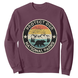 Protect Our National Parks Sweatshirt Bear Wildlife Retro Mountain Graphic TS02 Maroon Print Your Wear