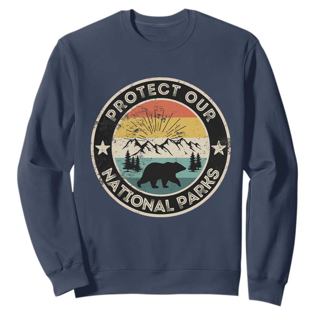 Protect Our National Parks Sweatshirt Bear Wildlife Retro Mountain Graphic TS02 Navy Print Your Wear