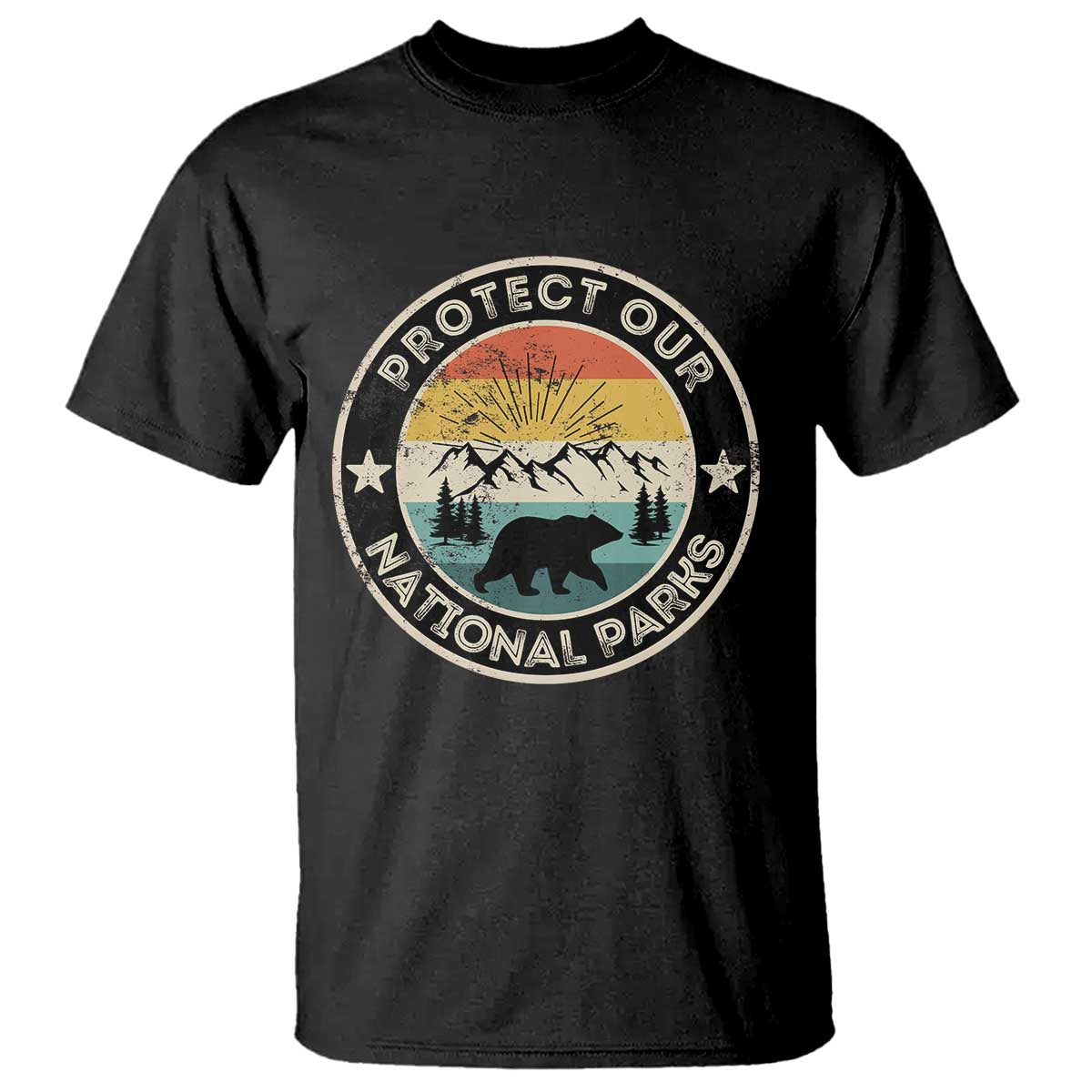 Protect Our National Parks T Shirt Bear Wildlife Retro Mountain Graphic TS02 Black Print Your Wear