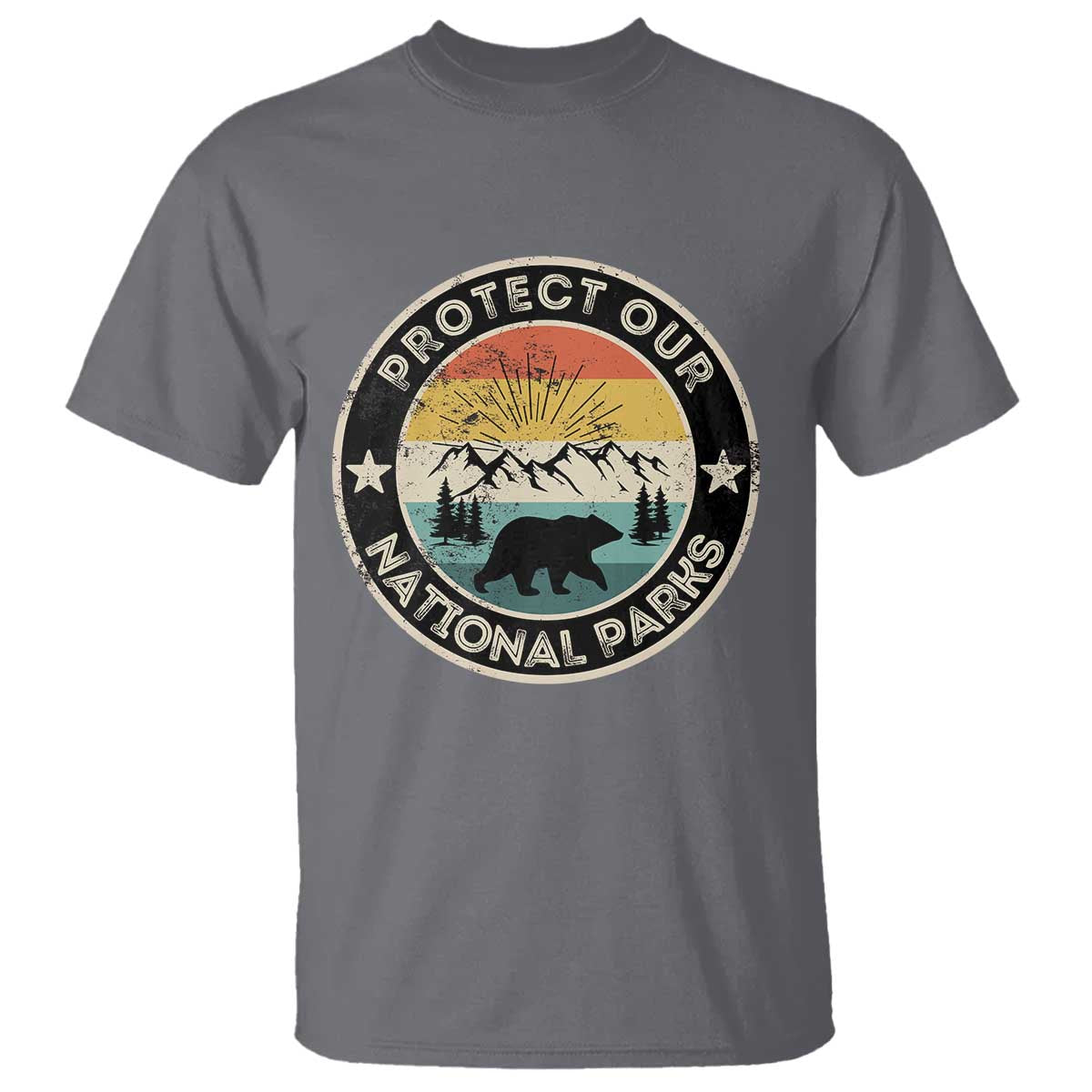 Protect Our National Parks T Shirt Bear Wildlife Retro Mountain Graphic TS02 Charcoal Print Your Wear