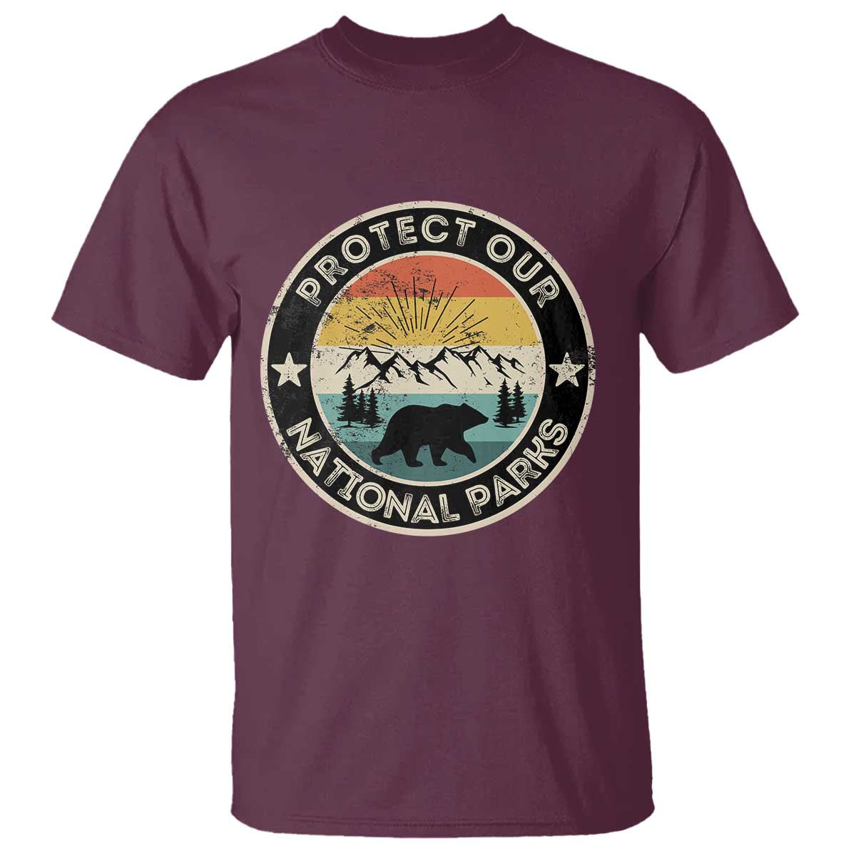 Protect Our National Parks T Shirt Bear Wildlife Retro Mountain Graphic TS02 Maroon Print Your Wear