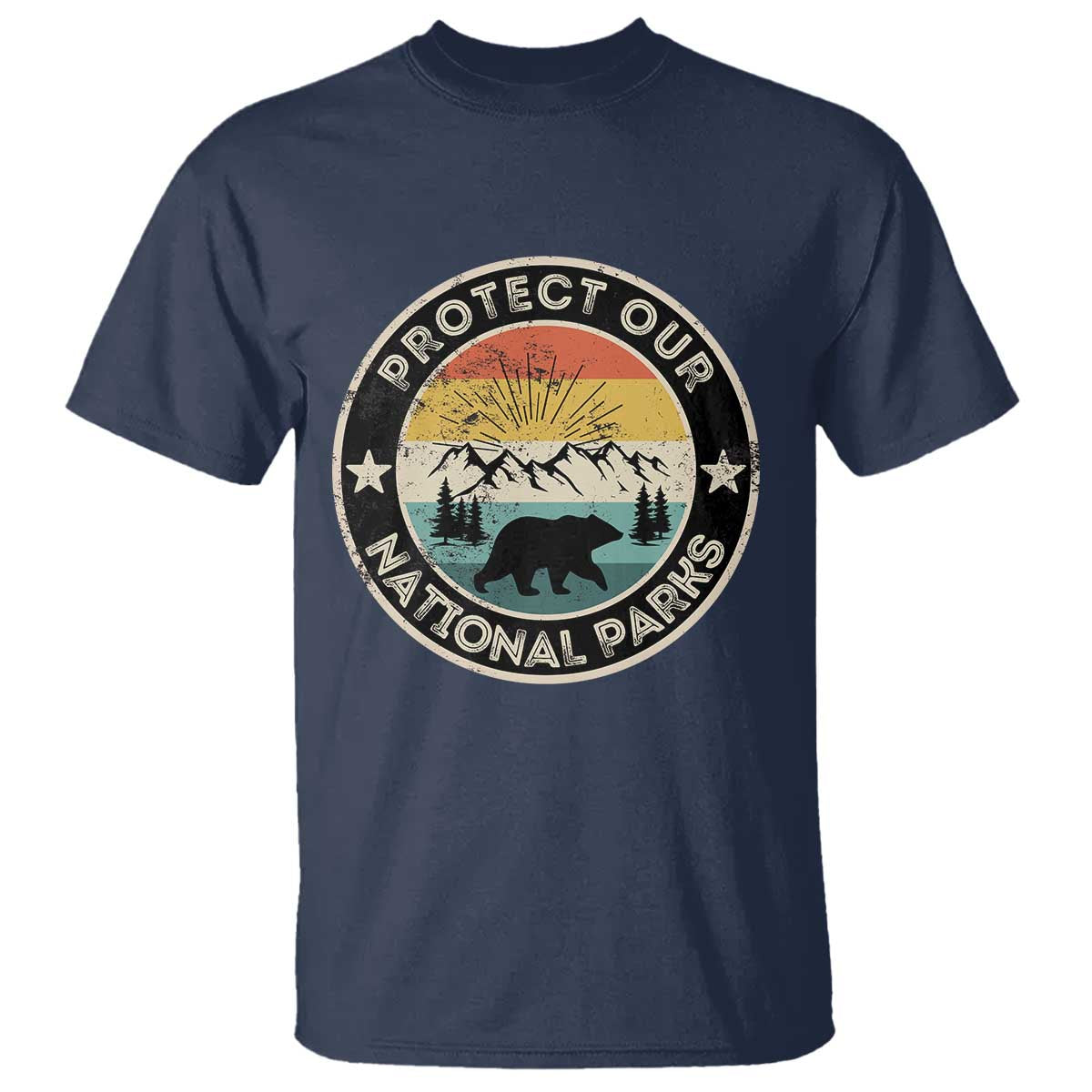 Protect Our National Parks T Shirt Bear Wildlife Retro Mountain Graphic TS02 Navy Print Your Wear