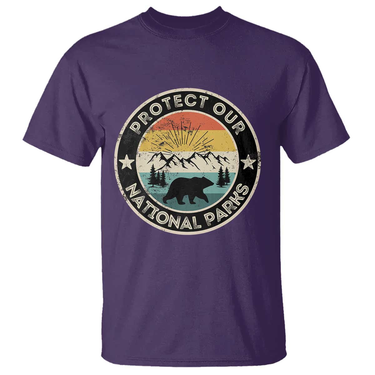 Protect Our National Parks T Shirt Bear Wildlife Retro Mountain Graphic TS02 Purple Print Your Wear