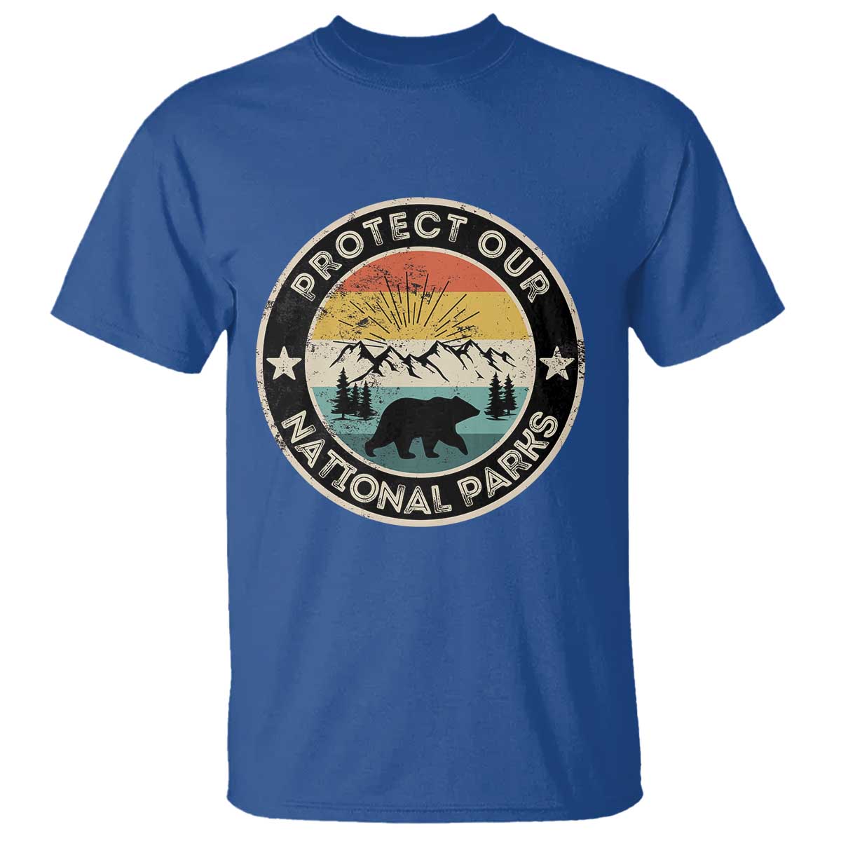 Protect Our National Parks T Shirt Bear Wildlife Retro Mountain Graphic TS02 Royal Blue Print Your Wear