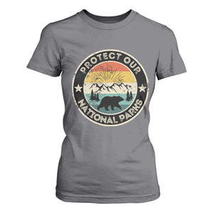 Protect Our National Parks T Shirt For Women Bear Wildlife Retro Mountain Graphic TS02 Charcoal Print Your Wear