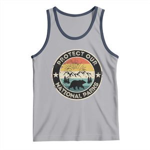 Protect Our National Parks Tank Top Bear Wildlife Retro Mountain Graphic TS02 Athletic Heather Navy Print Your Wear