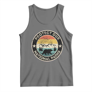 Protect Our National Parks Tank Top Bear Wildlife Retro Mountain Graphic TS02 Black Heather Print Your Wear