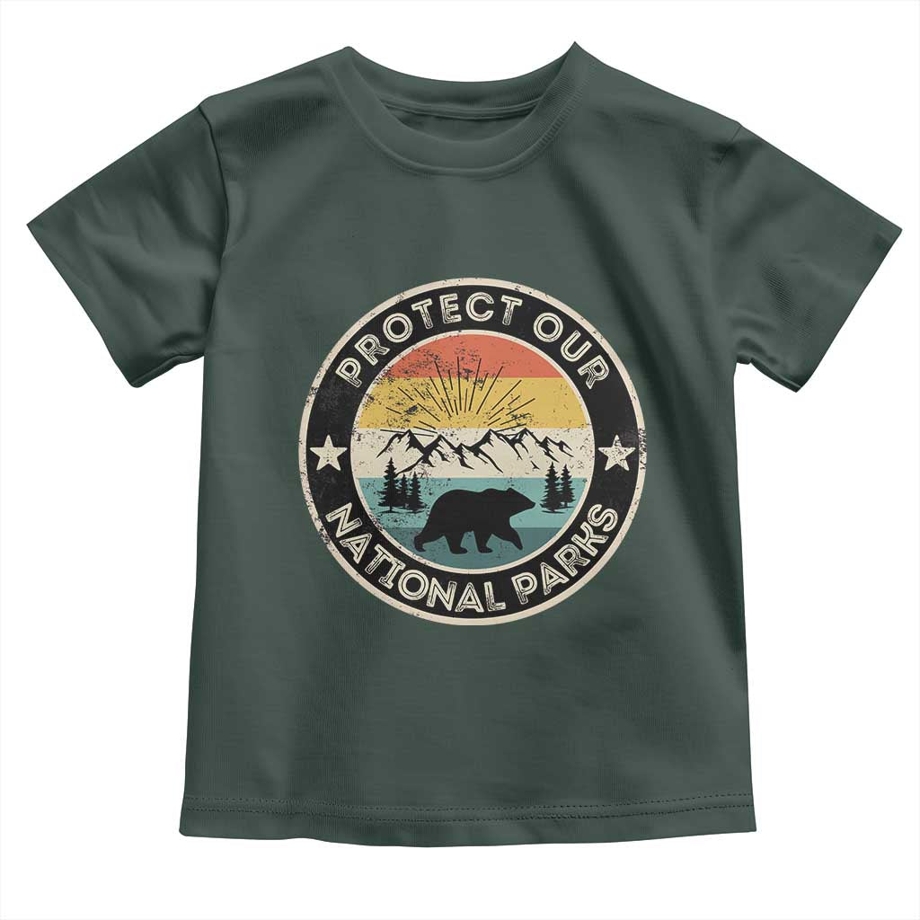 Protect Our National Parks Toddler T Shirt Bear Wildlife Retro Mountain Graphic TS02 Dark Forest Green Print Your Wear