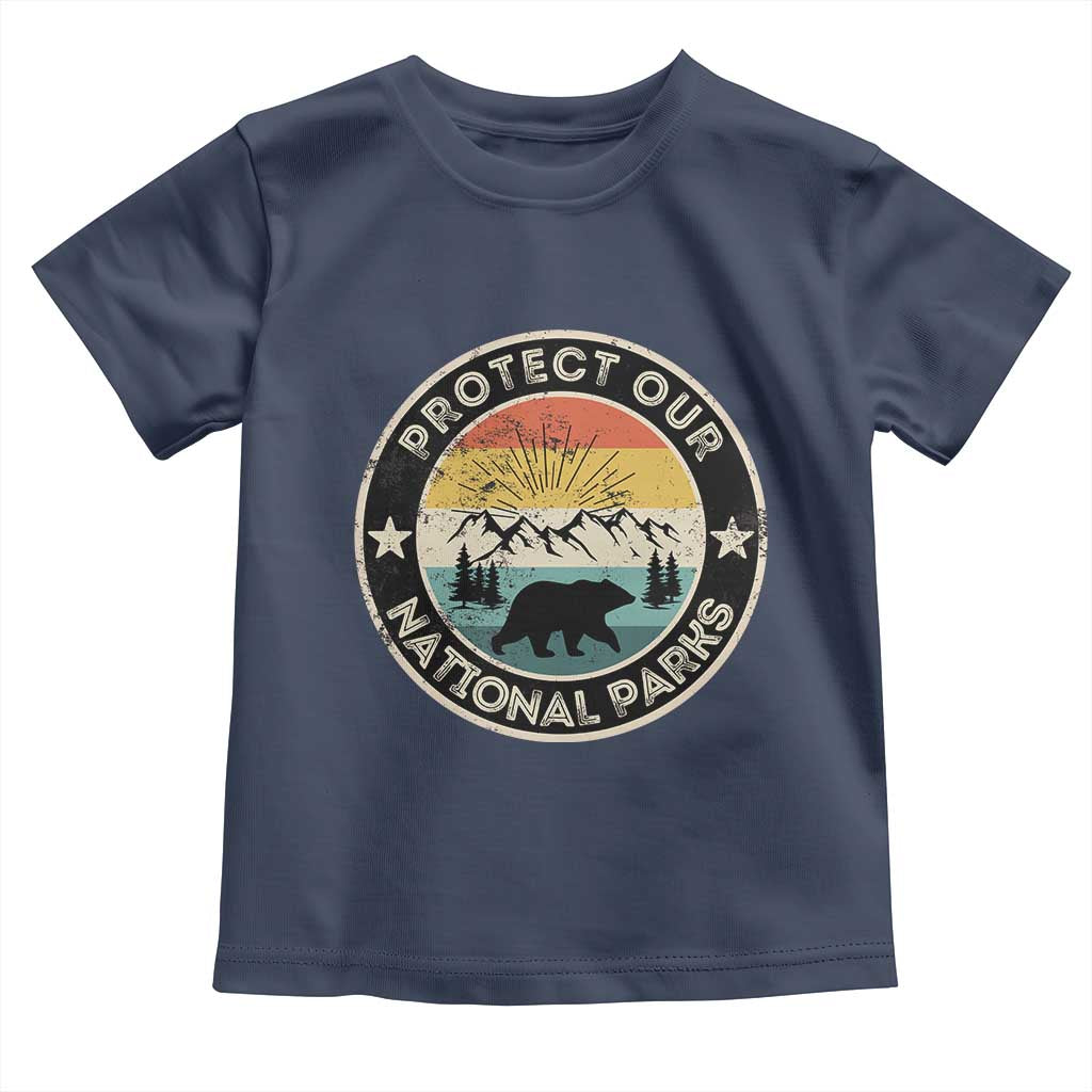 Protect Our National Parks Toddler T Shirt Bear Wildlife Retro Mountain Graphic TS02 Navy Print Your Wear