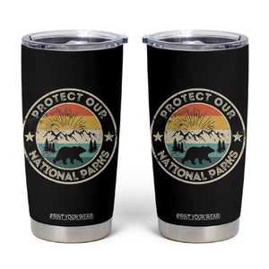 Protect Our National Parks Tumbler Cup Bear Wildlife Retro Mountain Graphic TS02 Black Print Your Wear