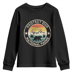 Protect Our National Parks Youth Sweatshirt Bear Wildlife Retro Mountain Graphic TS02 Black Print Your Wear