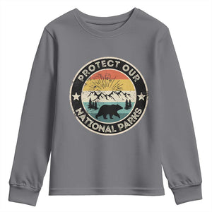 Protect Our National Parks Youth Sweatshirt Bear Wildlife Retro Mountain Graphic TS02 Charcoal Print Your Wear