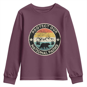 Protect Our National Parks Youth Sweatshirt Bear Wildlife Retro Mountain Graphic TS02 Maroon Print Your Wear