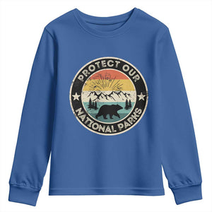 Protect Our National Parks Youth Sweatshirt Bear Wildlife Retro Mountain Graphic TS02 Royal Blue Print Your Wear