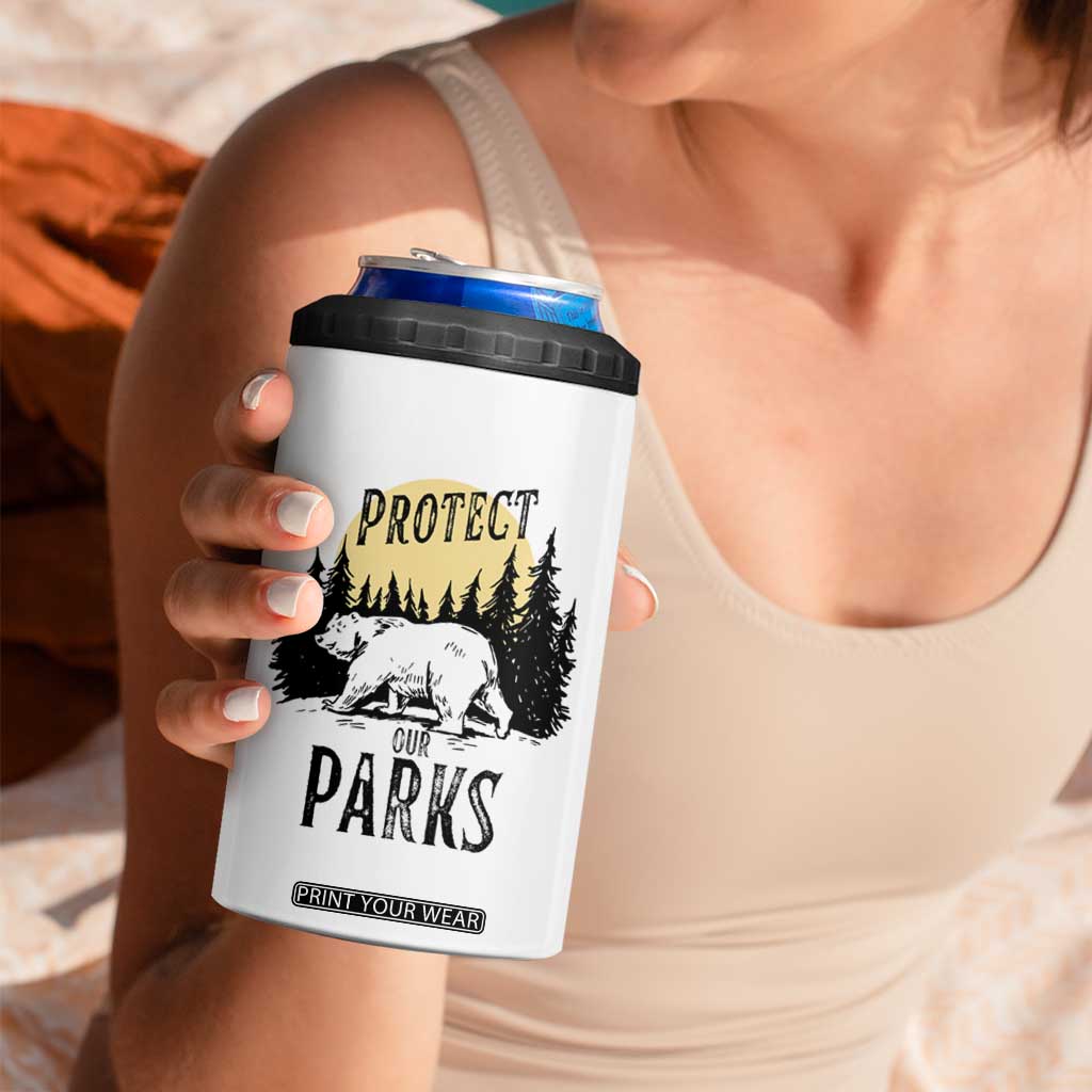Protect Our Parks 4 in 1 Can Cooler Tumbler Retro Bear Forest Nature Graphic TS02 Print Your Wear