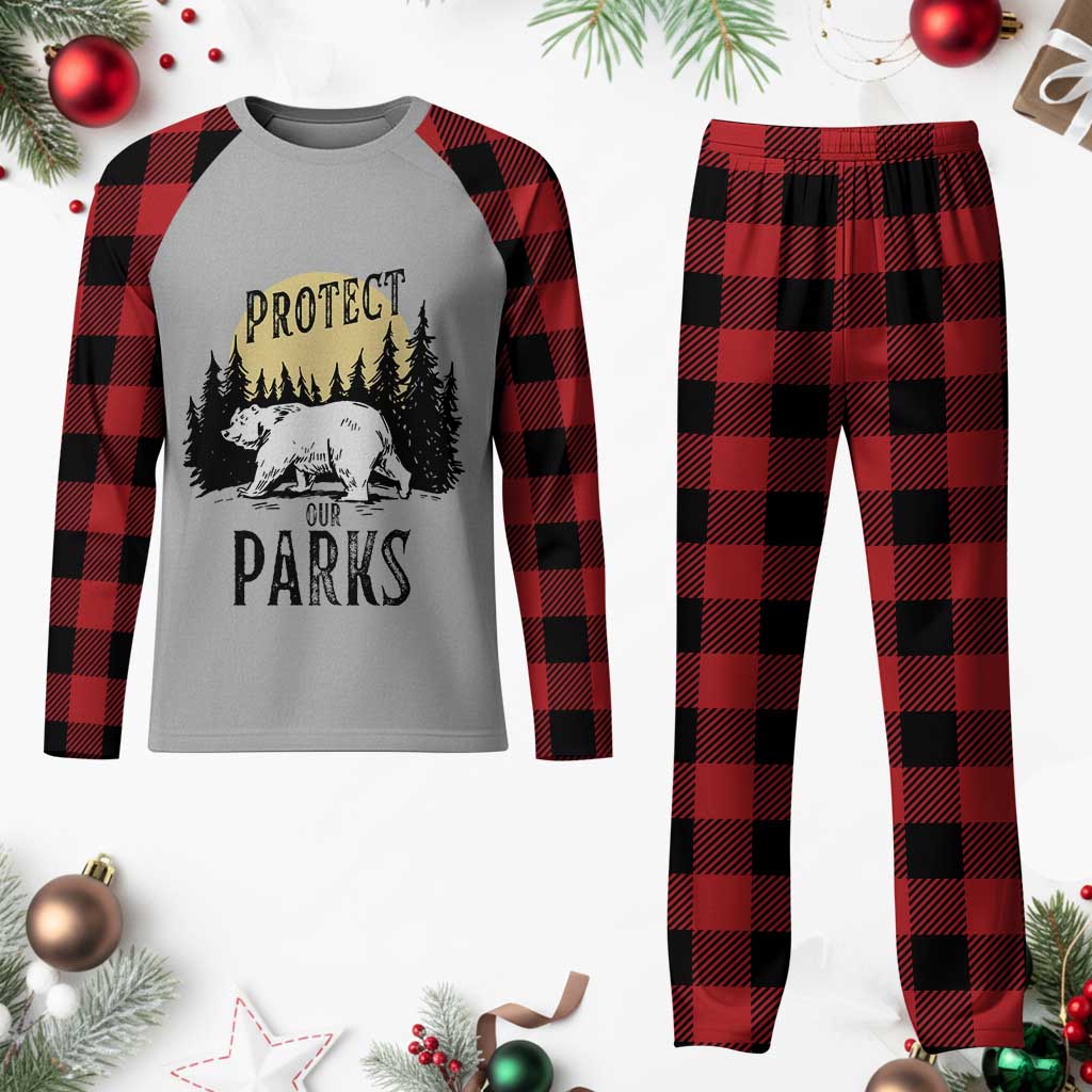 Protect Our Parks Plaid Pajama Set Retro Bear Forest Nature Graphic TS02 Buffalo Plaid Print Your Wear