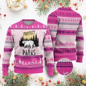 Protect Our Parks Ugly Christmas Sweater Retro Bear Forest Nature Graphic TS02 Hot Pink Print Your Wear