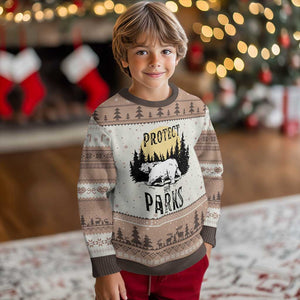 Protect Our Parks Ugly Christmas Sweater Retro Bear Forest Nature Graphic TS02 Mocha Mousse Print Your Wear