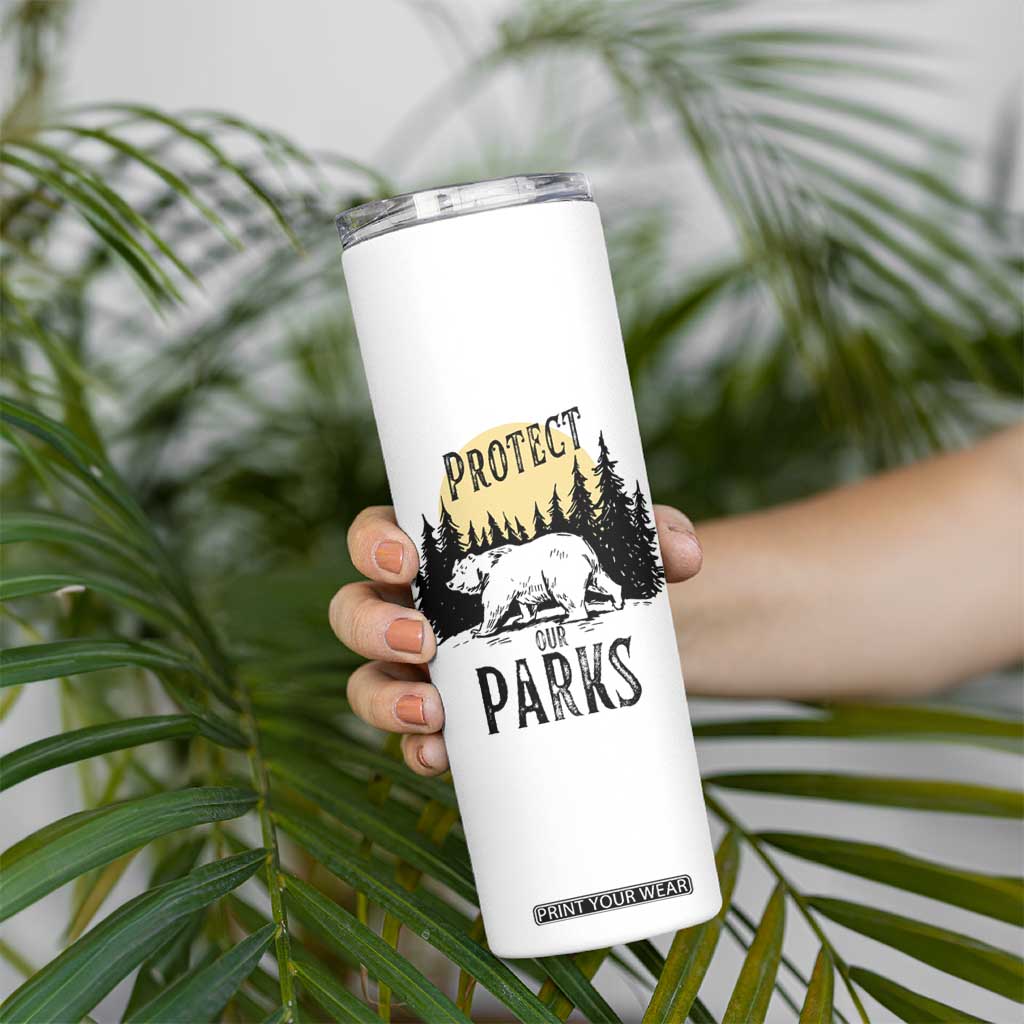 Protect Our Parks Skinny Tumbler Retro Bear Forest Nature Graphic TS02 Print Your Wear