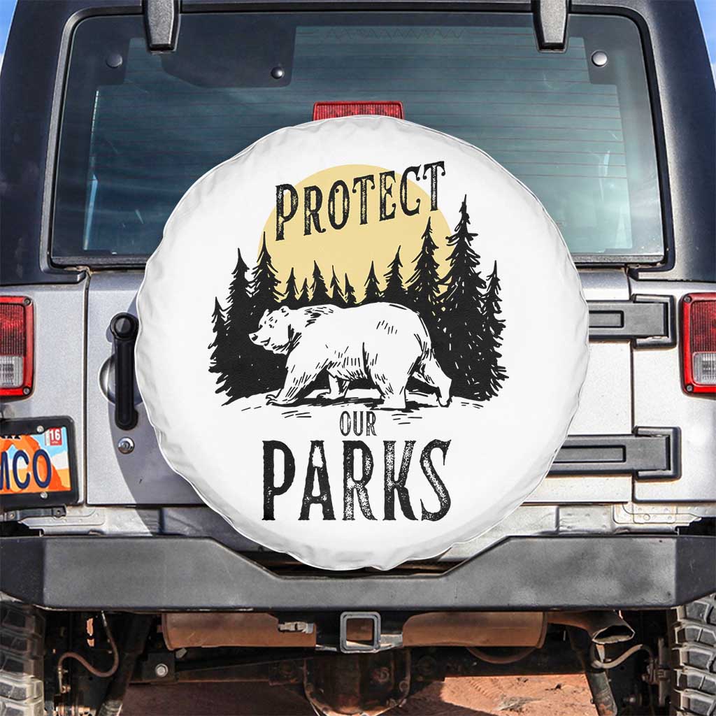 Protect Our Parks Spare Tire Cover Retro Bear Forest Nature Graphic TS02 No hole White Print Your Wear