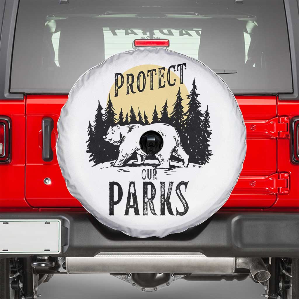 Protect Our Parks Spare Tire Cover Retro Bear Forest Nature Graphic TS02 White Print Your Wear