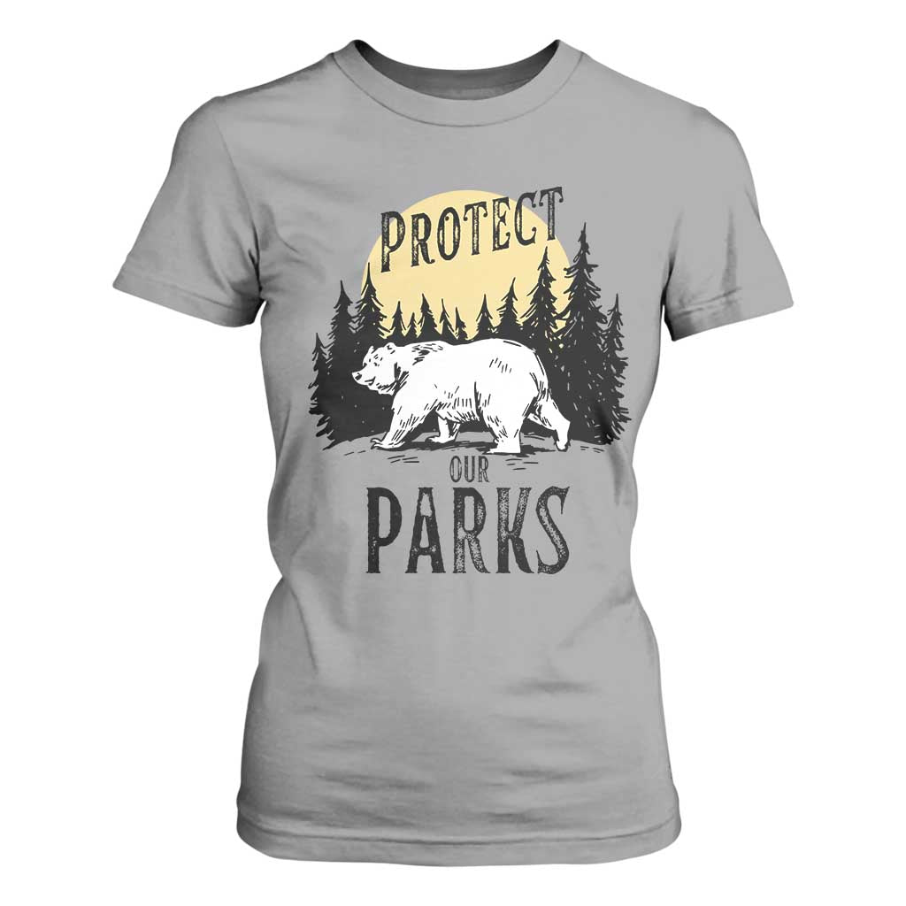 Protect Our Parks T Shirt For Women Retro Bear Forest Nature Graphic TS02 Sport Gray Print Your Wear