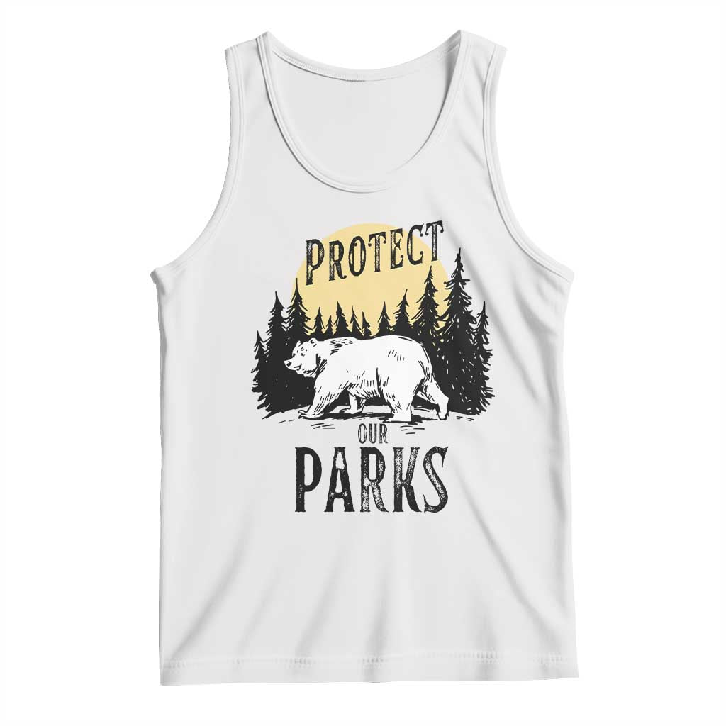 Protect Our Parks Tank Top Retro Bear Forest Nature Graphic TS02 White Print Your Wear