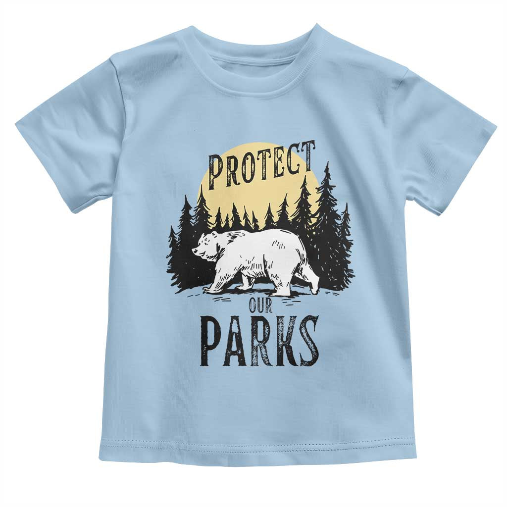 Protect Our Parks Toddler T Shirt Retro Bear Forest Nature Graphic TS02 Light Blue Print Your Wear