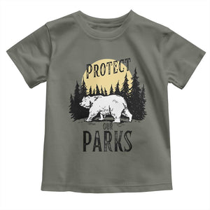 Protect Our Parks Toddler T Shirt Retro Bear Forest Nature Graphic TS02 Military Green Print Your Wear