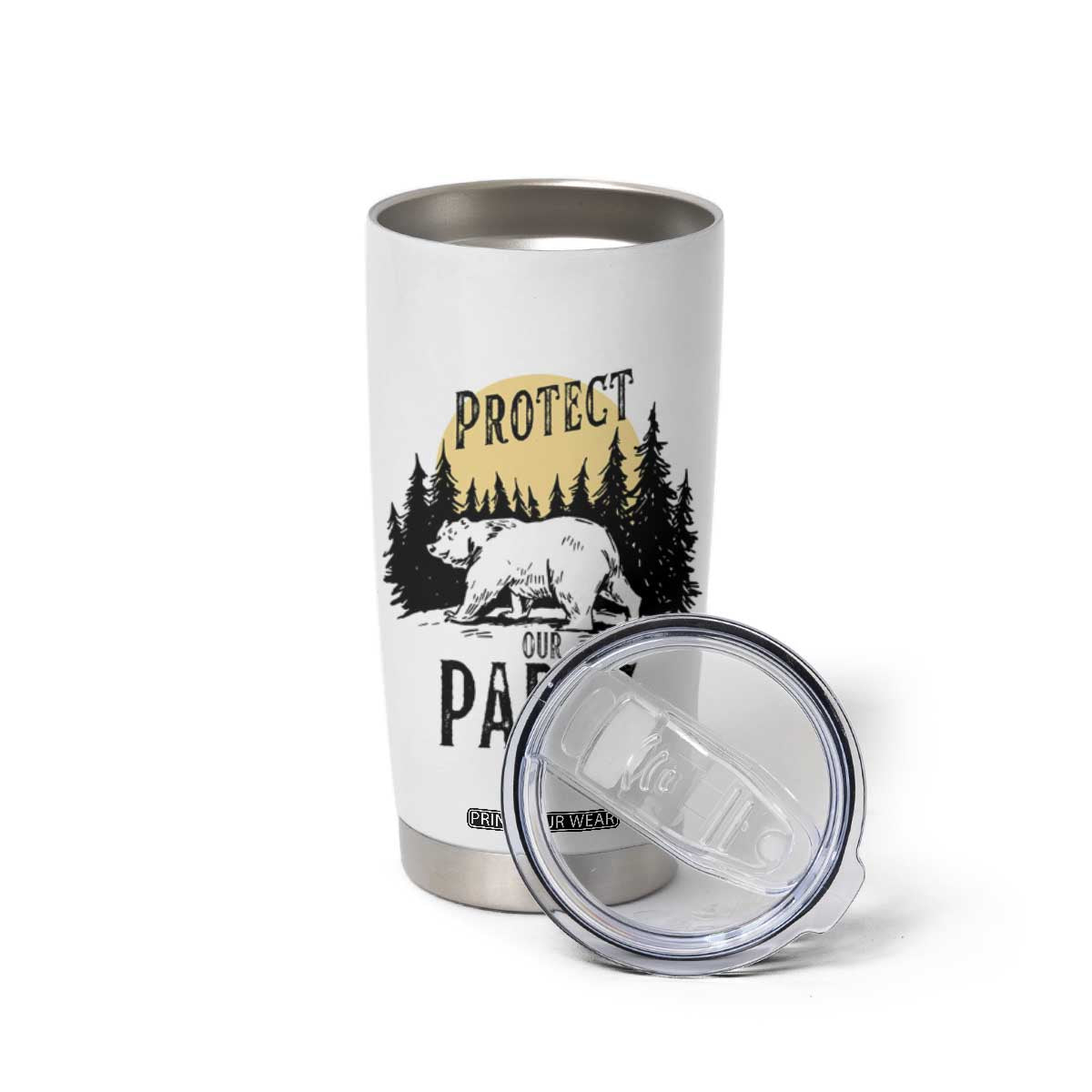 Protect Our Parks Tumbler Cup Retro Bear Forest Nature Graphic TS02 Print Your Wear