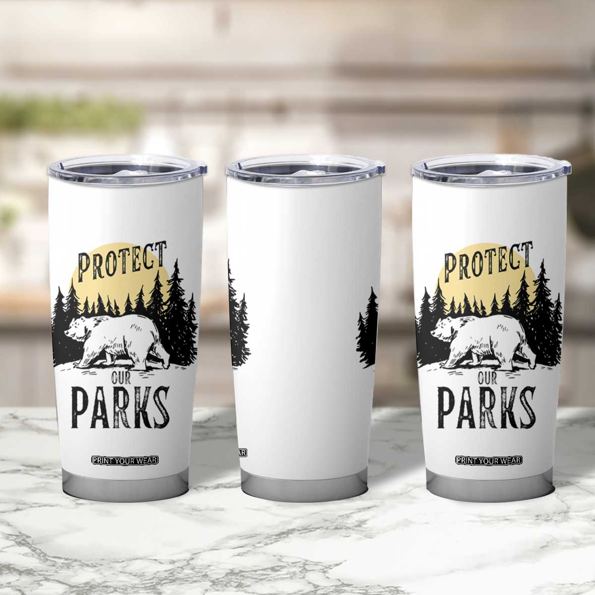 Protect Our Parks Tumbler Cup Retro Bear Forest Nature Graphic TS02 Print Your Wear