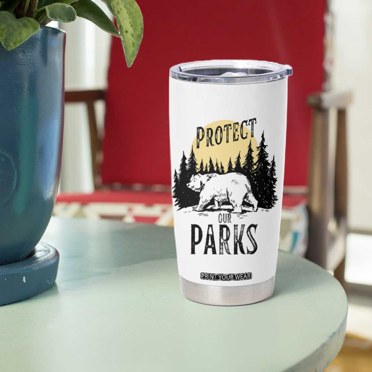 Protect Our Parks Tumbler Cup Retro Bear Forest Nature Graphic TS02 Print Your Wear