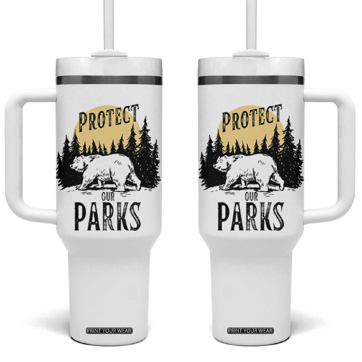 Protect Our Parks Tumbler With Handle Retro Bear Forest Nature Graphic TS02 One Size: 40 oz White Print Your Wear