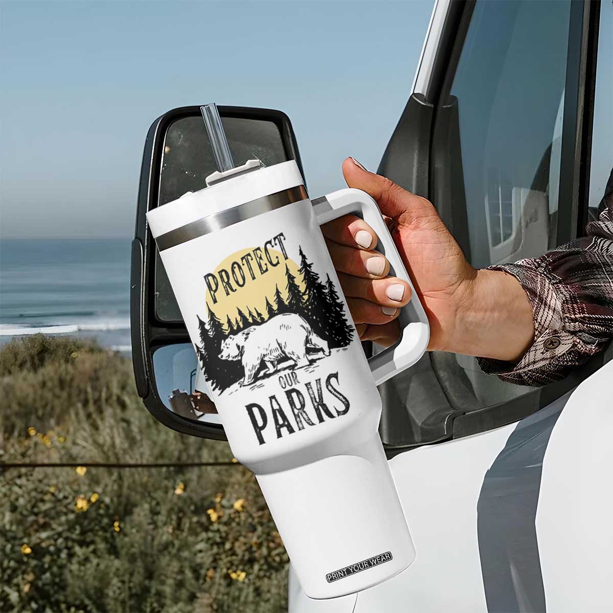Protect Our Parks Tumbler With Handle Retro Bear Forest Nature Graphic TS02 Print Your Wear