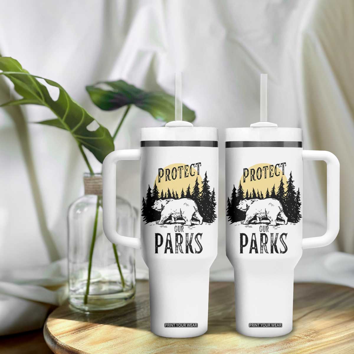 Protect Our Parks Tumbler With Handle Retro Bear Forest Nature Graphic TS02 Print Your Wear
