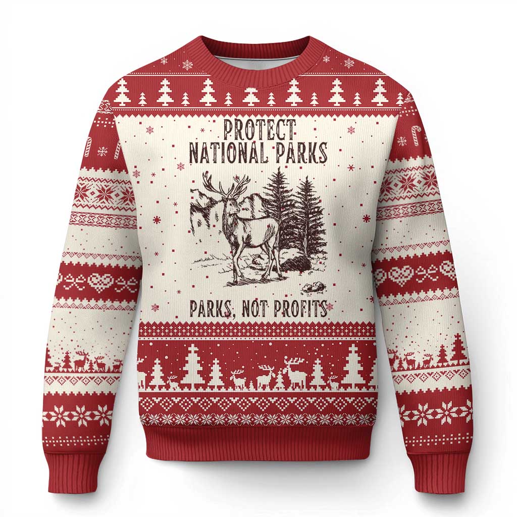 Protect National Parks Ugly Christmas Sweater Support Parks Not Profits Deer TS02 Beige Red Print Your Wear