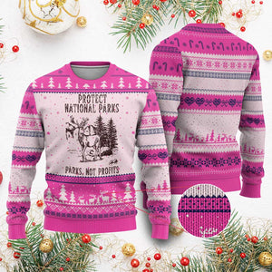 Protect National Parks Ugly Christmas Sweater Support Parks Not Profits Deer TS02 Hot Pink Print Your Wear