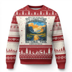 Yellowstone National Park Ugly Christmas Sweater Worlds First NP Retro Vintage Graphic TS02 Beige Red Print Your Wear