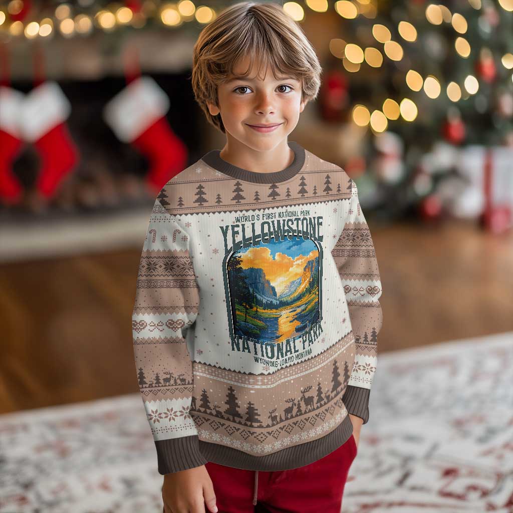 Yellowstone National Park Ugly Christmas Sweater Worlds First NP Retro Vintage Graphic TS02 Mocha Mousse Print Your Wear