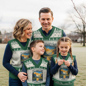 Yellowstone National Park V-Neck Knit Sweater Vest Worlds First NP Retro Vintage Graphic TS02 Beige Green Print Your Wear