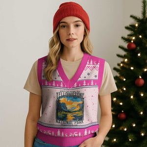 Yellowstone National Park V-Neck Knit Sweater Vest Worlds First NP Retro Vintage Graphic TS02 Hot Pink Print Your Wear